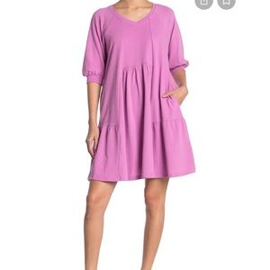 MELLODAY – V-Neck Puff Sleeve Babydoll Dress